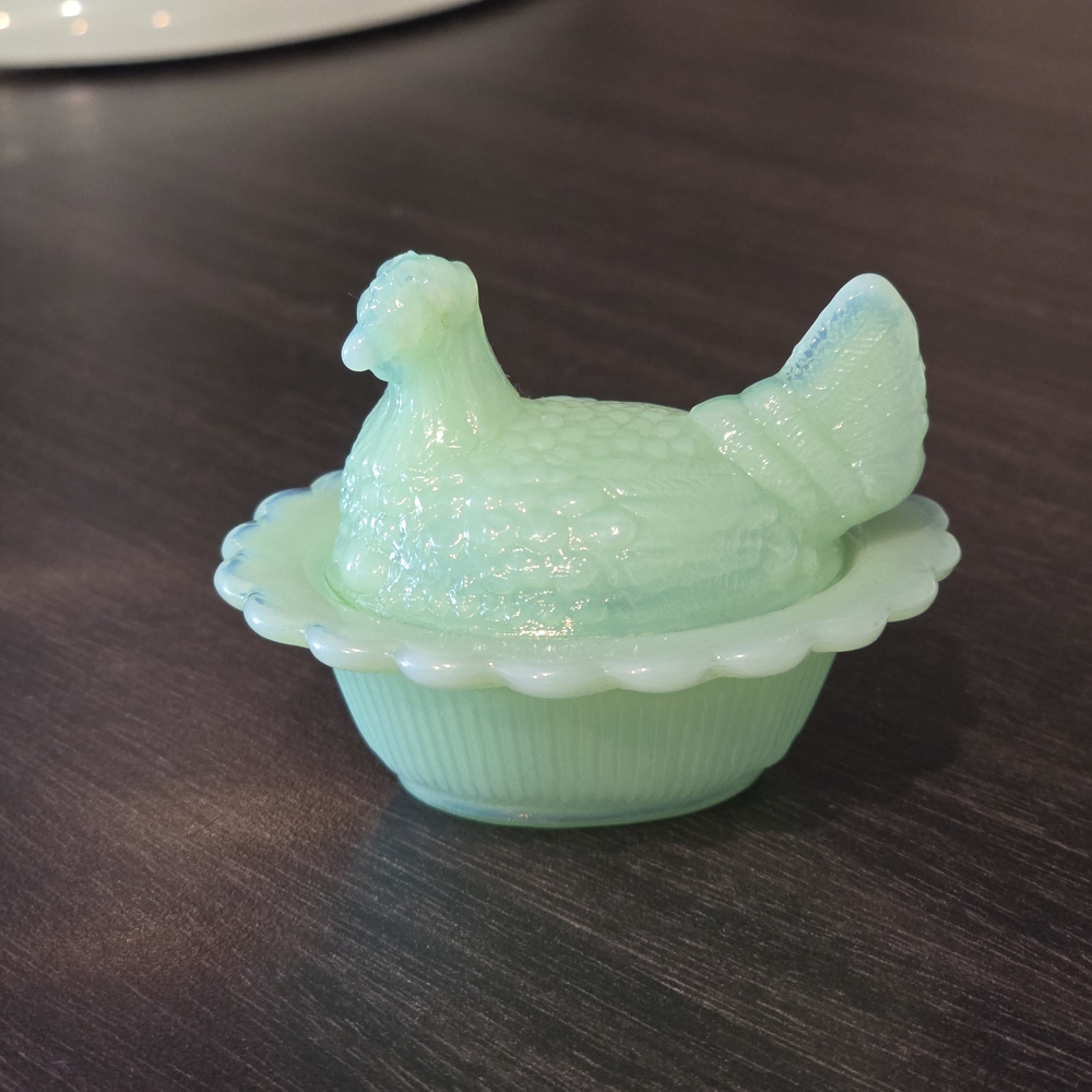 Mosser Glass Jadeite Mini Glass Hen on Nest